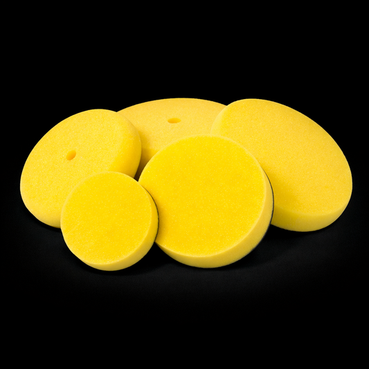 Gul konad polerrondell 150/165 mm i tät skumgummi för professionell lackpolering